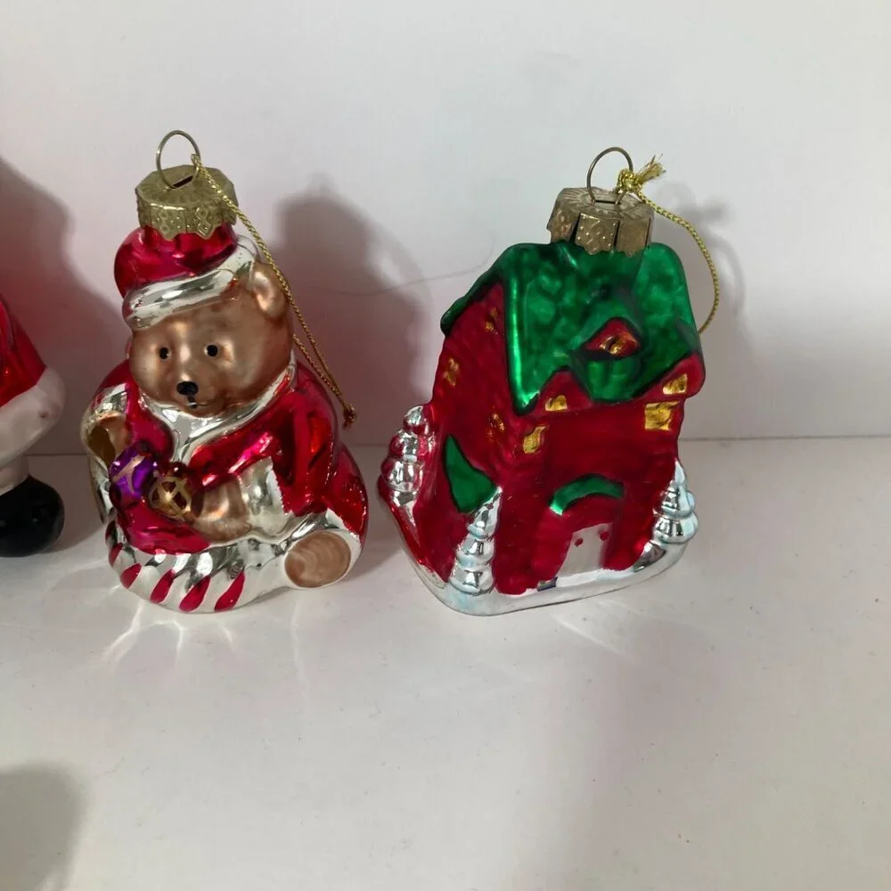 6 Vintage Blown Glass Christmas Ornaments Santa Snowman House Bear Horse 2‎ - 4